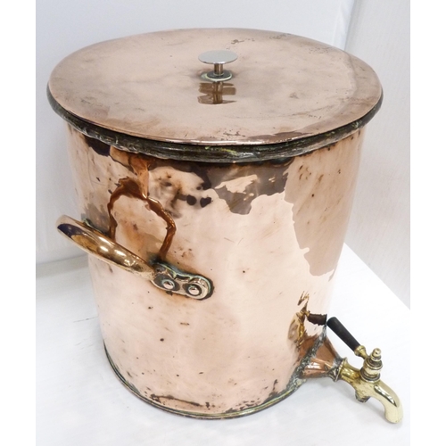 2 - Large copper liquid vessel/still and cover, c. late 19th/early 20th century, with twin loop handles ... 