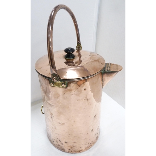 2 - Large copper liquid vessel/still and cover, c. late 19th/early 20th century, with twin loop handles ... 