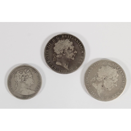 1220 - UNITED KINGDOM King George III (1760-1820) silver crowns 1820 x2, and half crown 1816. (3)