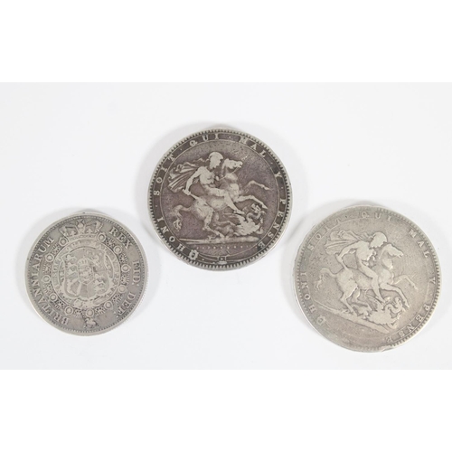 1220 - UNITED KINGDOM King George III (1760-1820) silver crowns 1820 x2, and half crown 1816. (3)