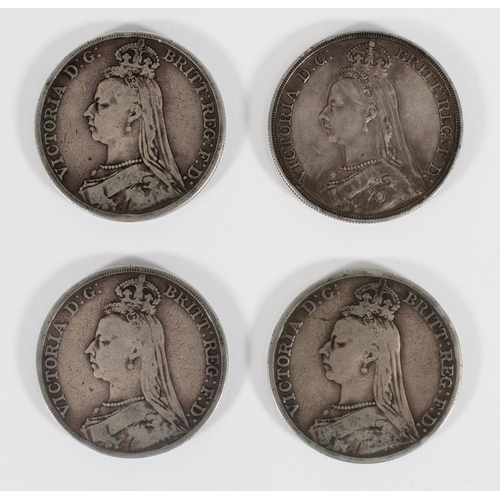 1222 - UNITED KINGDOM Queen Victoria (1837-1901) Jubilee bust silver crowns 1887, 1890 x2 and 1891, 111g gr... 