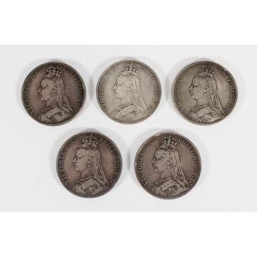 1223 - UNITED KINGDOM Queen Victoria (1837-1901) Jubilee bust silver crowns 1889 x5, 139g gross.