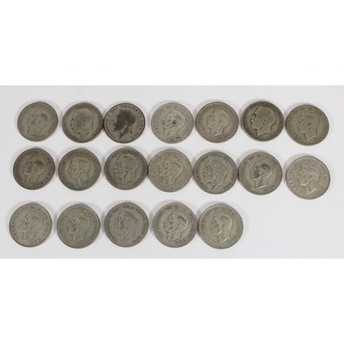 1233 - UNITED KINGDOM 500 grade silver coins (1920-1946) from circulation, nineteen half crowns, 265g.