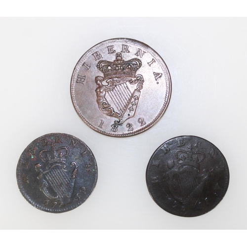 1260 - IRELAND King George IV (1820-1830) penny 1822 nef S6623 and two King George III (1760-1820) half pen... 