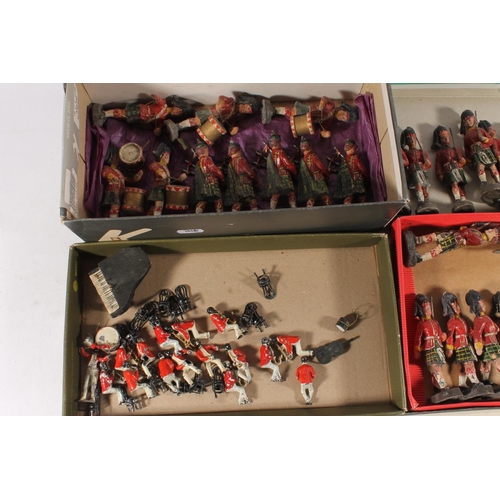 1077 - Painted cast metal sixteen-piece jazz band with chairs, piano etc. also a group of Elastolin of Germ... 