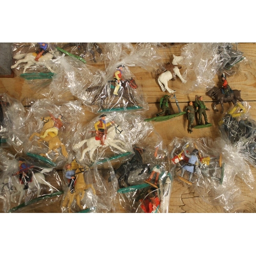 1079 - Group of Timpo Toys Cowboys and Indians plastic figures including Jail, Gunsmith Store and Saloon, a... 