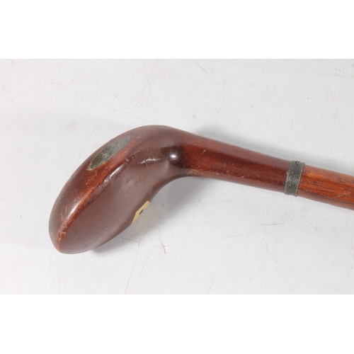 1159 - Golfing interest, an antique Scottish Sunday stick walking cane golf club, 92cm long.