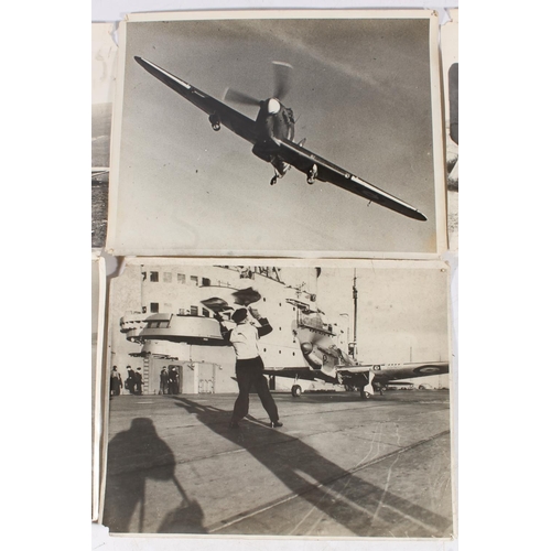 1183 - Press photographs of to include The Vultee Vengeance dive bomber, On the Flight deck of HMS Victorio... 