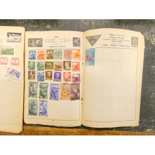 105 - Various vintage stamp albums with world stamps.