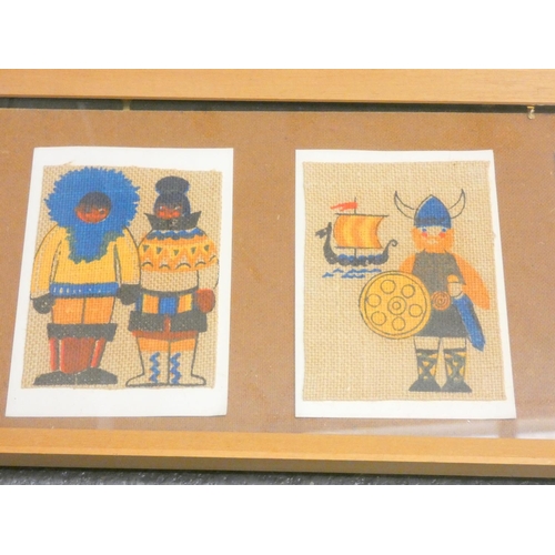 201 - Three framed screen prints on canvas of Eskimos, Vikings etc.