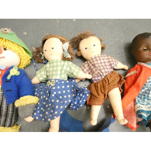 205 - Collection of soft toys and vintage rag dolls.