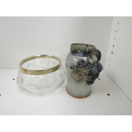 306 - Collection of three antique jugs and a fruit bowl.