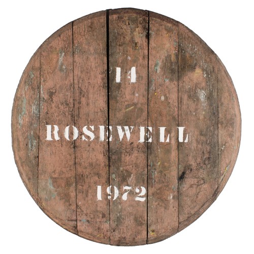 Whisky cask end '14 Rosewell 1972', 60cm diameter.