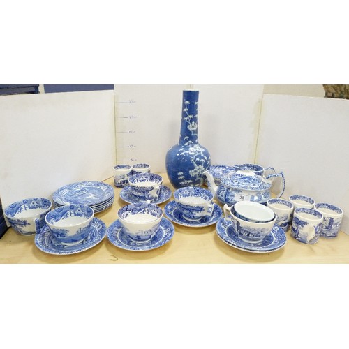 28 - Group of Copeland Spode 'Italian Lakes' design blue and white tea and coffee wares to include teapot... 