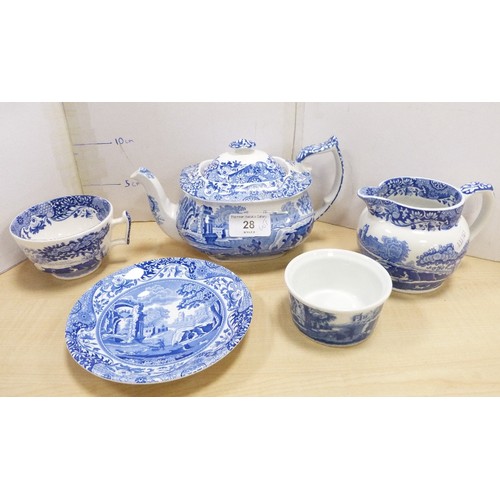 28 - Group of Copeland Spode 'Italian Lakes' design blue and white tea and coffee wares to include teapot... 