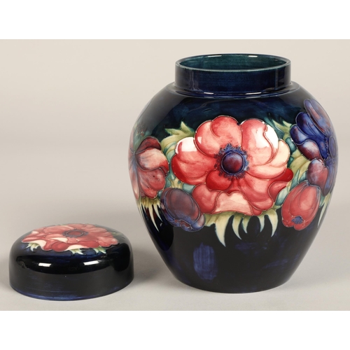 6 - Moorcroft pottery ginger jar with cover, blue ground with tube-lines stylised flowers, impressed mar... 