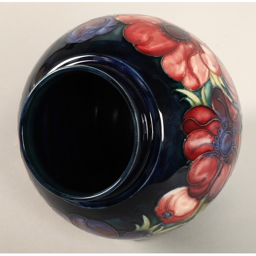 6 - Moorcroft pottery ginger jar with cover, blue ground with tube-lines stylised flowers, impressed mar... 