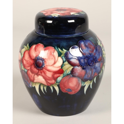 6 - Moorcroft pottery ginger jar with cover, blue ground with tube-lines stylised flowers, impressed mar... 