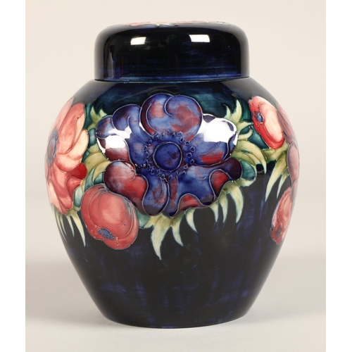 6 - Moorcroft pottery ginger jar with cover, blue ground with tube-lines stylised flowers, impressed mar... 