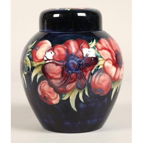 6 - Moorcroft pottery ginger jar with cover, blue ground with tube-lines stylised flowers, impressed mar... 