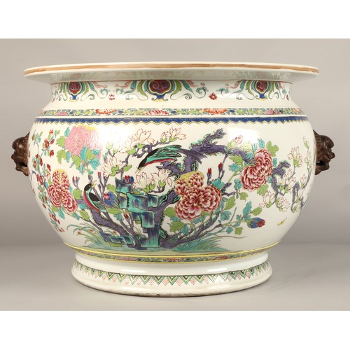 29 - Large 19th century Chinese famille rose fish bowl, the bombe form 18th century style fish bowl, enam... 