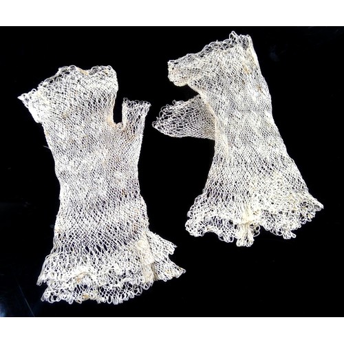 503 - Pair of 17th century lace mittens, with note dating them to the reign of Charles 1st, and another pa... 