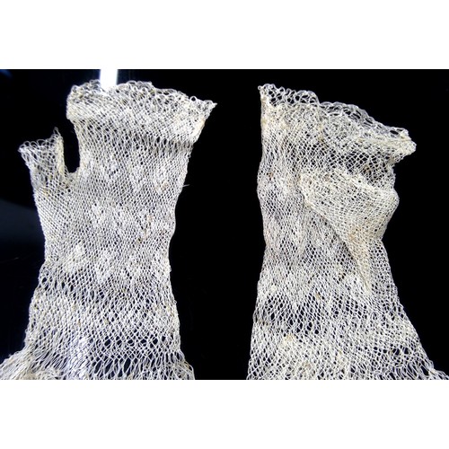 503 - Pair of 17th century lace mittens, with note dating them to the reign of Charles 1st, and another pa... 