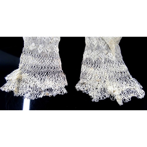 503 - Pair of 17th century lace mittens, with note dating them to the reign of Charles 1st, and another pa... 