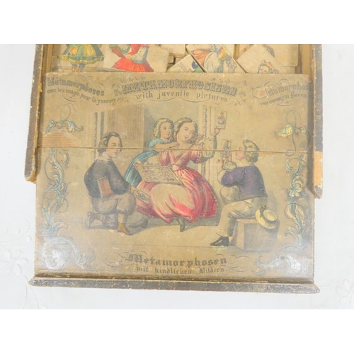 24 - CHILDREN'S GAME, C.1840.  Metamorphosises With Juvenile Pictures. 42 (of 48) wooden pieces with col.... 