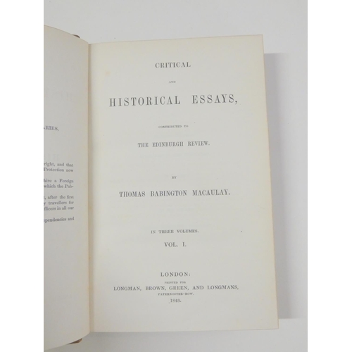 42 - MACAULAY LORD.  Critical & Historical Essays, 3 vols. and Miscellaneous Writings, 2 vo... 