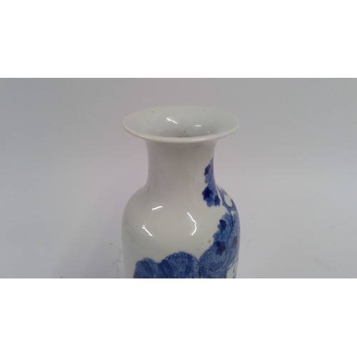 531 - Chinese blue and white porcelain baluster vase, late Qing period, the body decorated with family gar... 