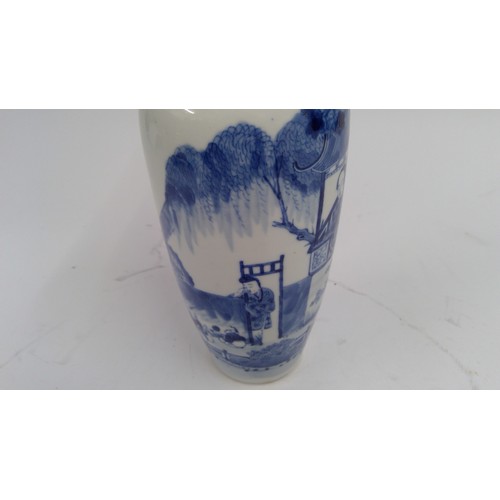 531 - Chinese blue and white porcelain baluster vase, late Qing period, the body decorated with family gar... 