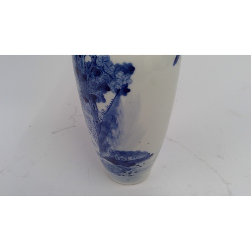 531 - Chinese blue and white porcelain baluster vase, late Qing period, the body decorated with family gar... 