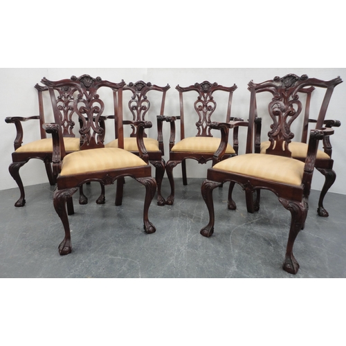 65 - Set of six Chippendale-style mahogany elbow chairs with acanthus decoration and slip-in seats, on ba... 