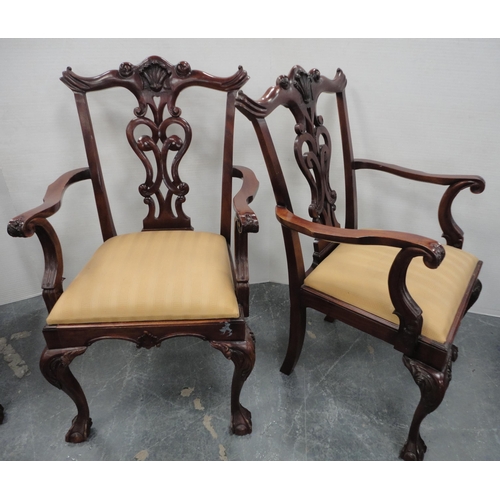 65 - Set of six Chippendale-style mahogany elbow chairs with acanthus decoration and slip-in seats, on ba... 