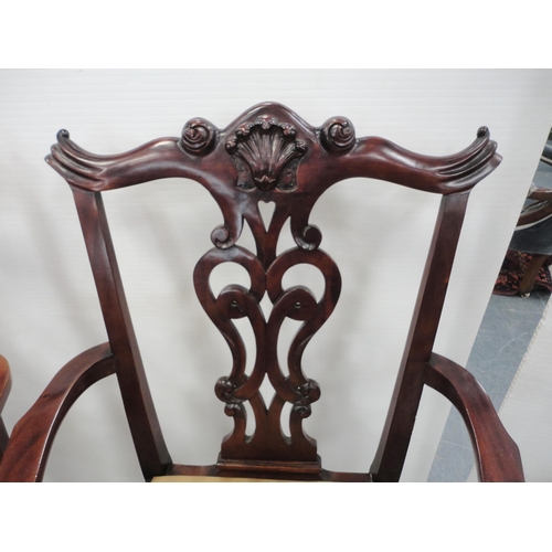 65 - Set of six Chippendale-style mahogany elbow chairs with acanthus decoration and slip-in seats, on ba... 