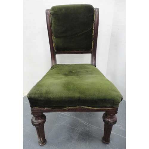 68 - Single Victorian Pugin-style dining chair, upholstered in later green velour, on turned supports, ap... 