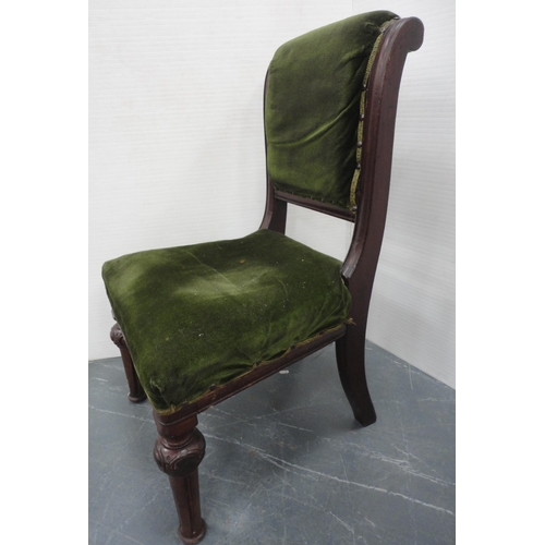 68 - Single Victorian Pugin-style dining chair, upholstered in later green velour, on turned supports, ap... 