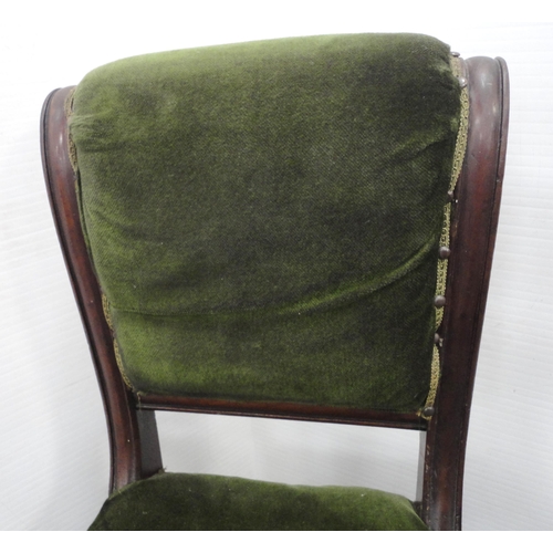 68 - Single Victorian Pugin-style dining chair, upholstered in later green velour, on turned supports, ap... 