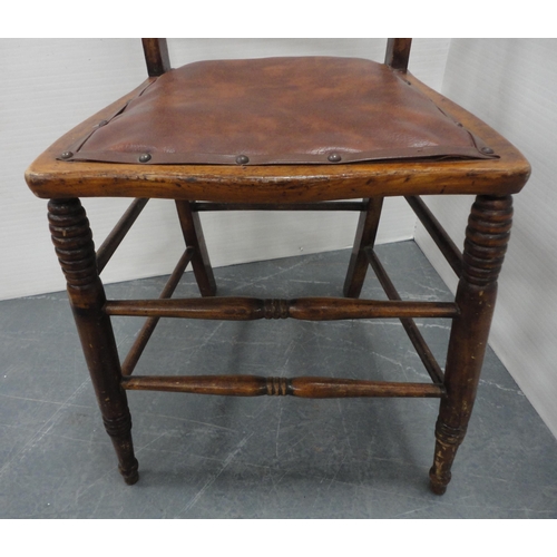 69 - Antique farmhouse single chair with spindle back, on turned supports adjoined with understretchers, ... 