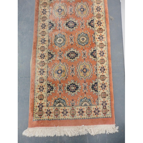 71 - Persian Kelim machine-made runner with all over geometric decoration, on a cream and rust ground, 23... 