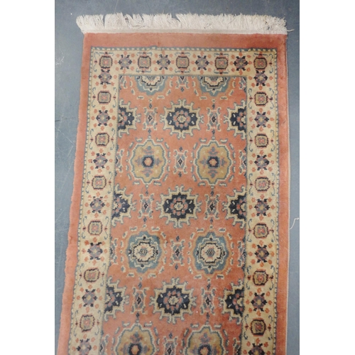 71 - Persian Kelim machine-made runner with all over geometric decoration, on a cream and rust ground, 23... 