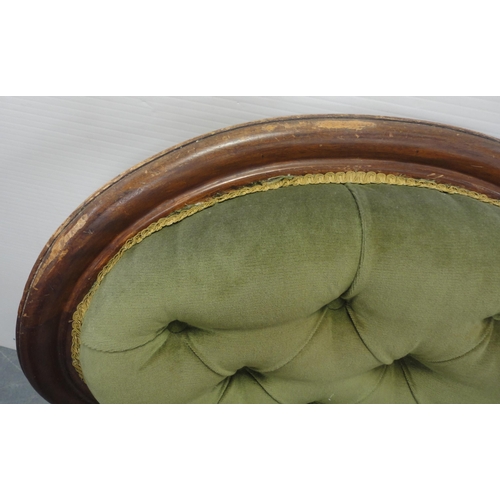 78 - Pair of Victorian mahogany framed button-back armchairs, upholstered in later green Dralon, 101cm hi... 