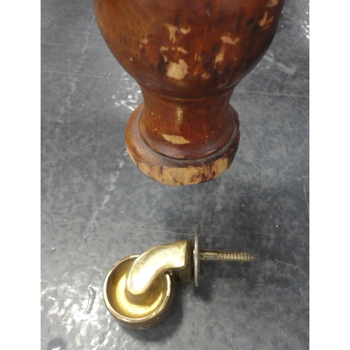 80 - Victorian mahogany framed button-back armchair, upholstered in later red Dralon, on later brass cast... 