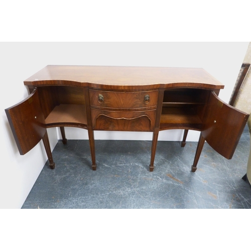 83 - Reproduction mahogany sideboard with serpentine front, fitted cutlery drawer and assorted cupboard d... 