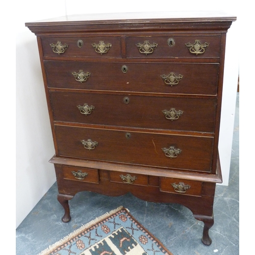 85 - George III mahogany chest on stand with two short drawers above three graduated long drawers, the ba... 