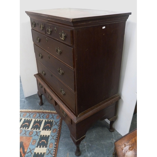 85 - George III mahogany chest on stand with two short drawers above three graduated long drawers, the ba... 