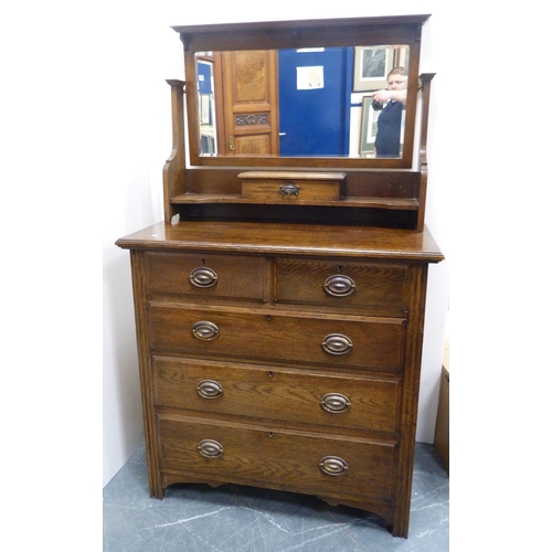 87 - Oak dressing chest, c. early 20th century, with two short and three long drawers, swing mirror above... 