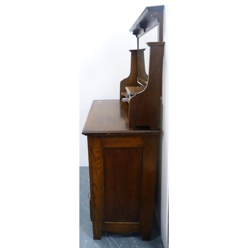 87 - Oak dressing chest, c. early 20th century, with two short and three long drawers, swing mirror above... 