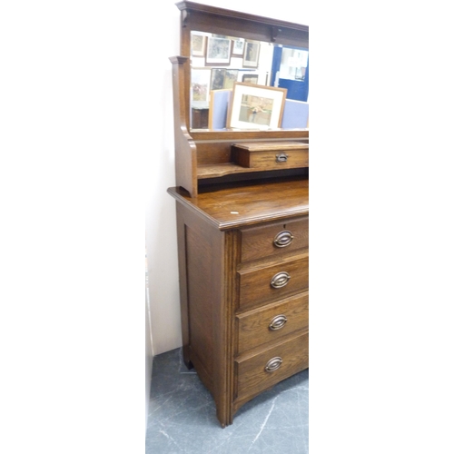 87 - Oak dressing chest, c. early 20th century, with two short and three long drawers, swing mirror above... 